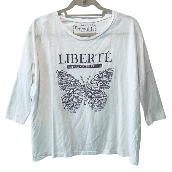 EMPATHIE Womens T-Shirt White 100% Cotton Made in Italy LIBERTE Medium - Picture 1 of 3